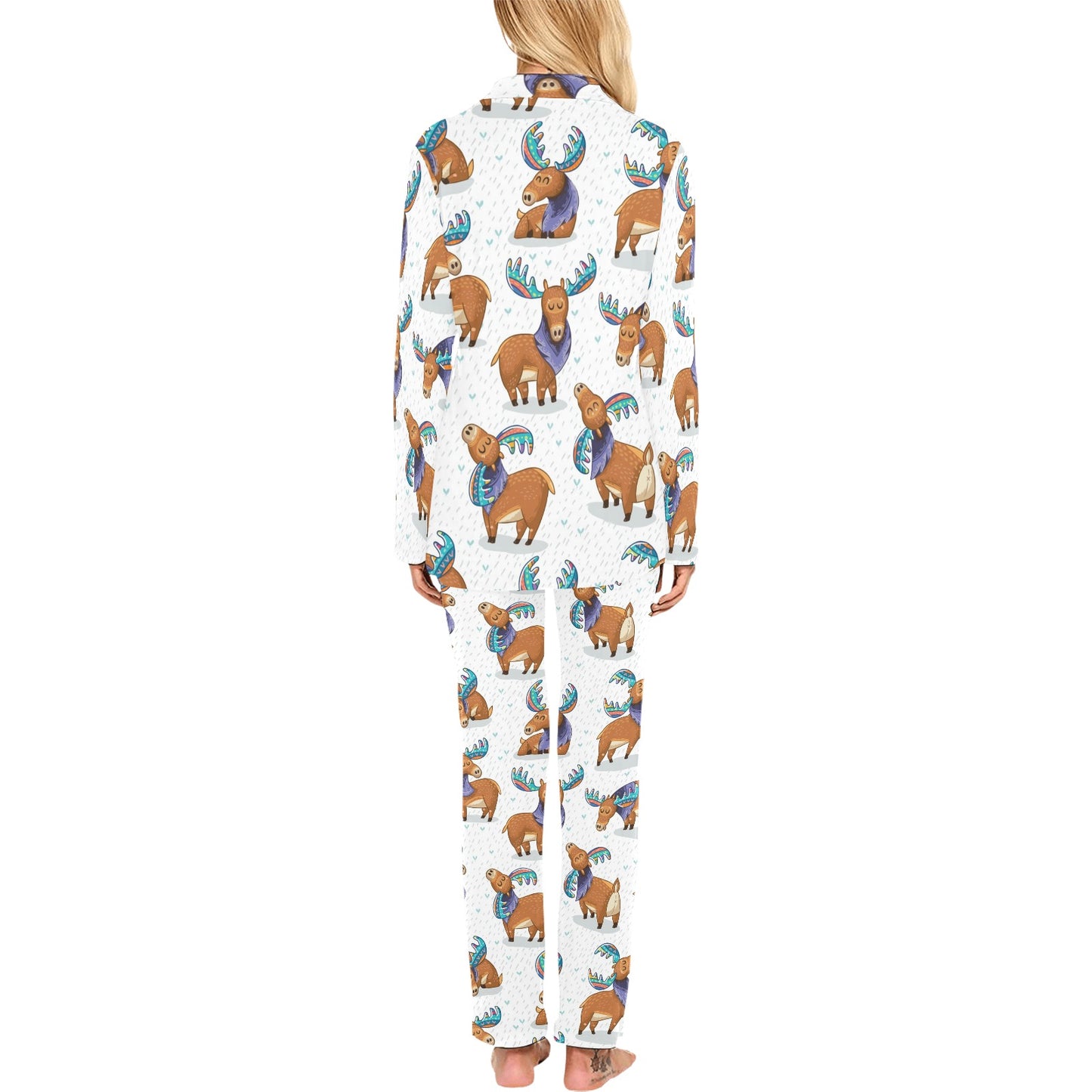 Moose Cute Pattern Print Design 01 Women's Long Pajama Set