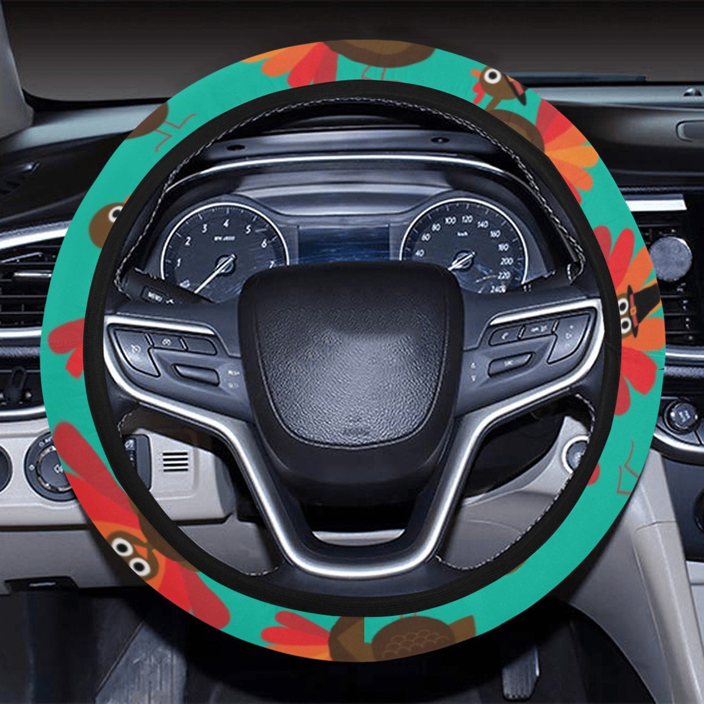 Turkey Print Design LKS402 Steering Wheel Cover with Elastic Edge