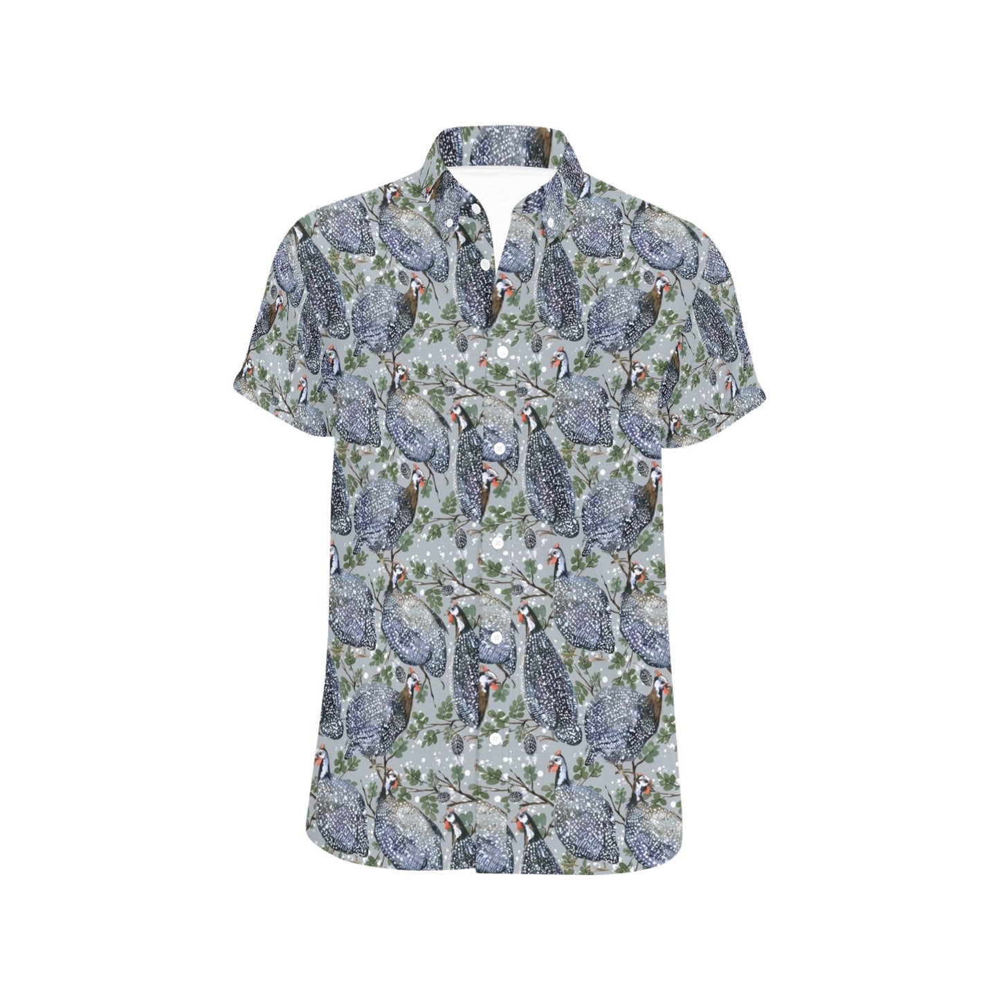 Guinea Fowl Print Design LKS402 Men Short Sleeve Button Up Shirt