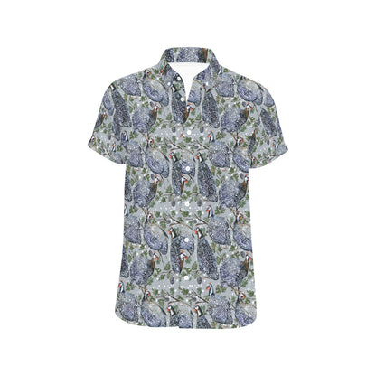 Guinea Fowl Print Design LKS402 Men Short Sleeve Button Up Shirt