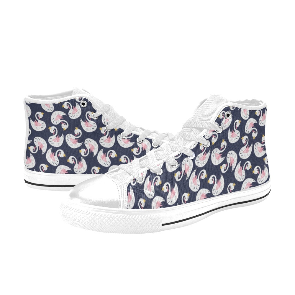 Swan Print Design LKS403 Men's High Top Canvas Shoes
