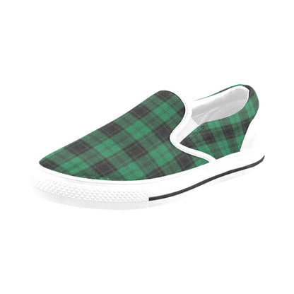 Tartan Green Print Design LKS302 White Slip Ons Canvas Women's Shoes