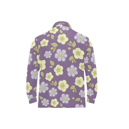 Anemone Pattern Print Design AM013 Long Sleeve Polo Shirt For Men's