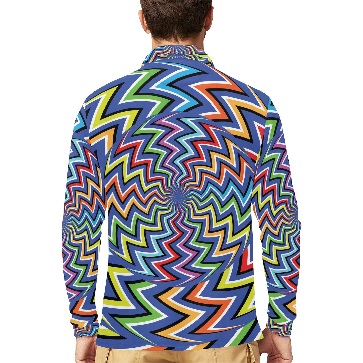 Optical illusion Pattern Print Design A02 Long Sleeve Polo Shirt For Men's