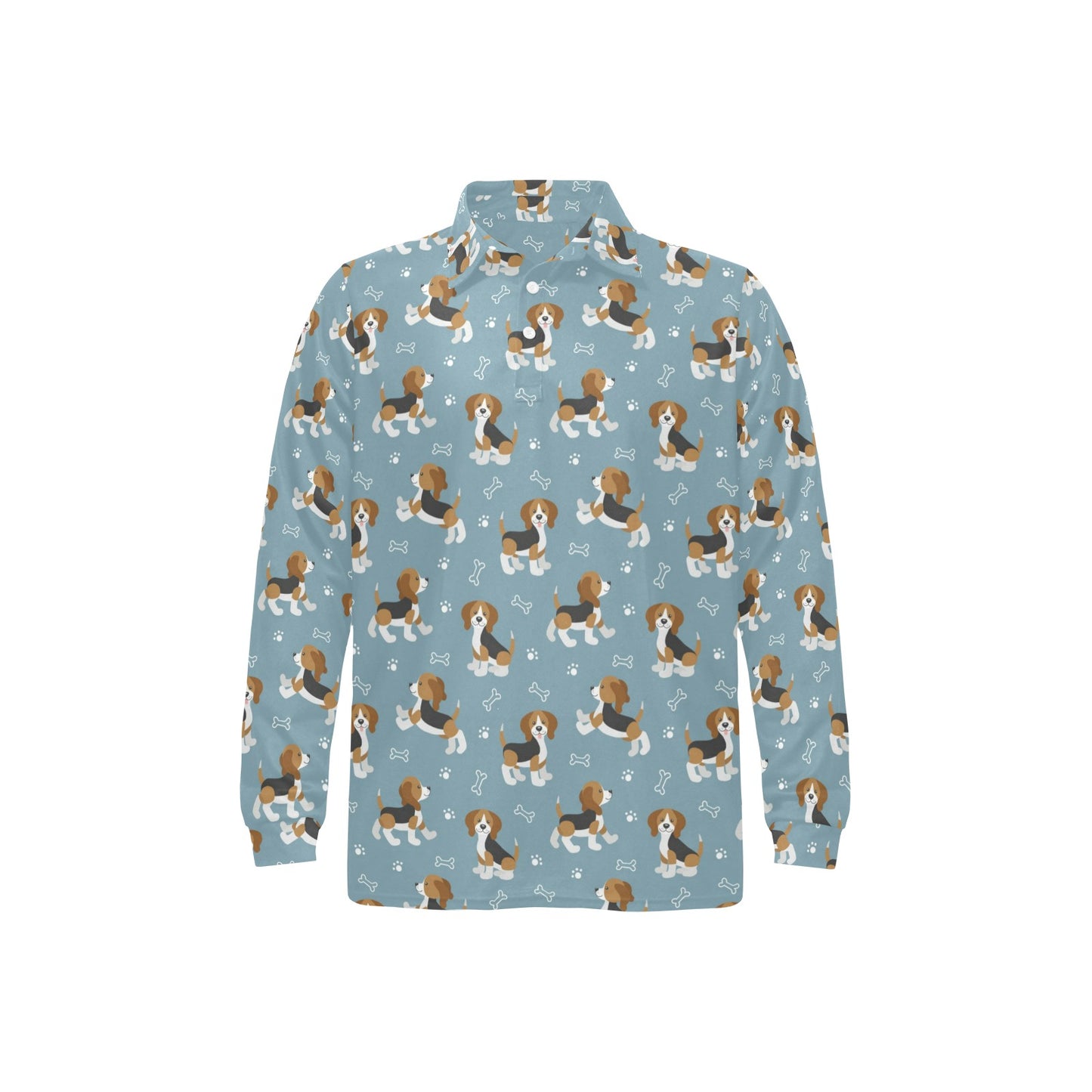 Beagle Pattern Print Design 02 Long Sleeve Polo Shirt For Men's