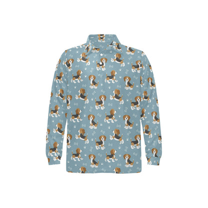Beagle Pattern Print Design 02 Long Sleeve Polo Shirt For Men's