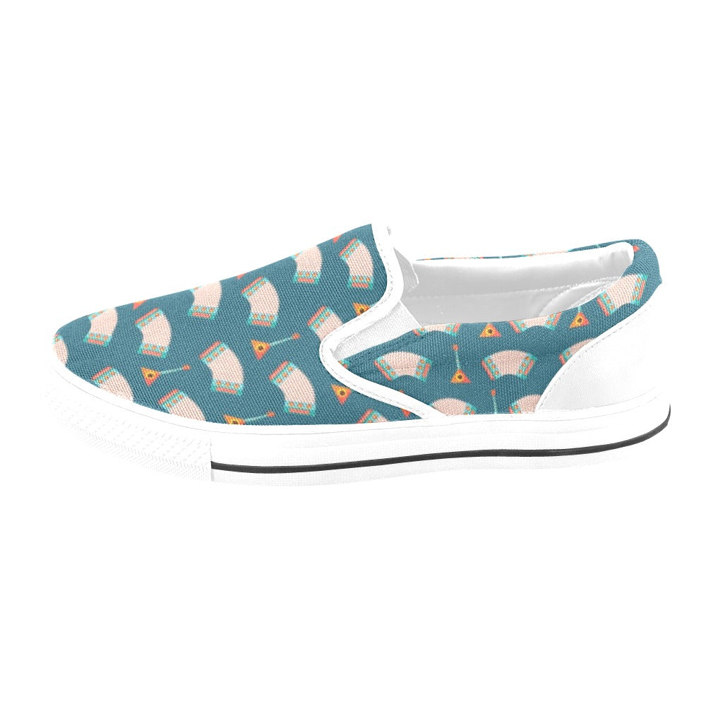 Accordion Print Design LKS402 White Slip Ons Canvas Women's Shoes
