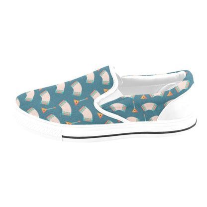 Accordion Print Design LKS402 White Slip Ons Canvas Women's Shoes