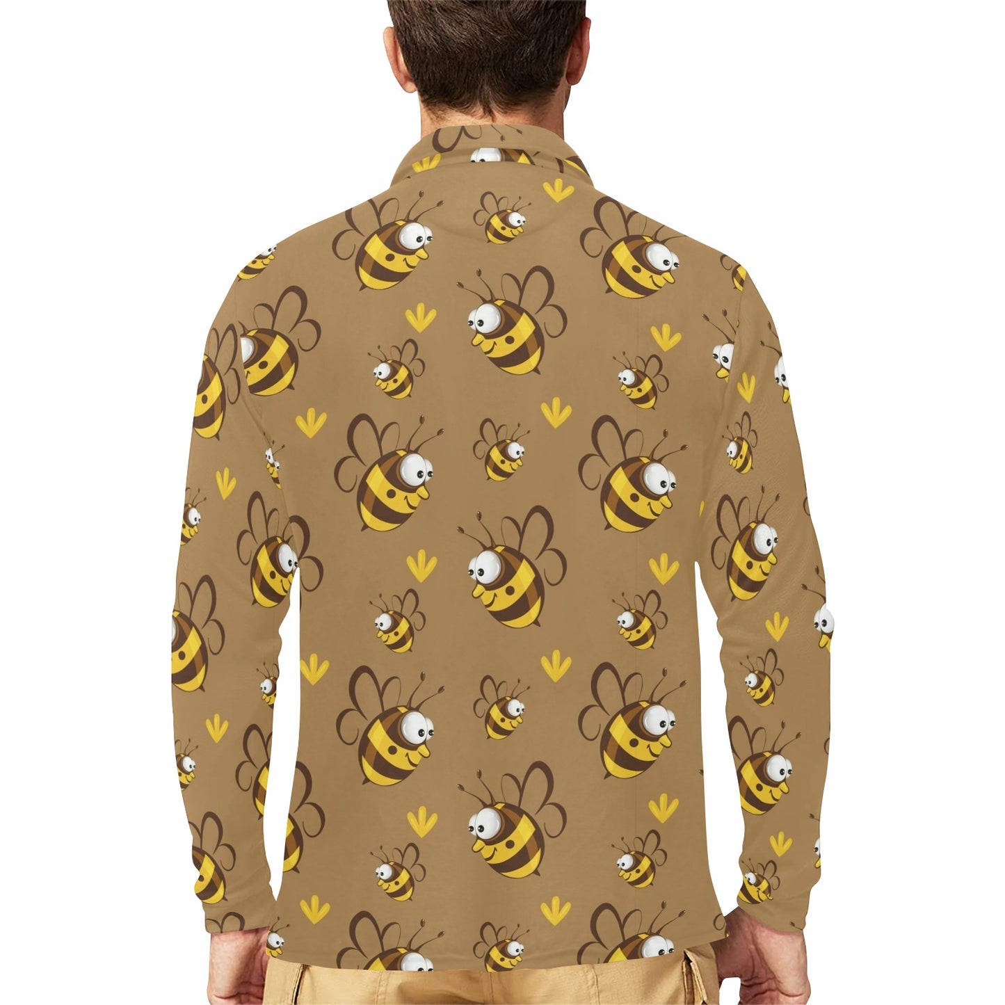 Bee Pattern Print Design BEE09 Long Sleeve Polo Shirt For Men's