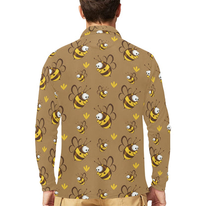 Bee Pattern Print Design BEE09 Long Sleeve Polo Shirt For Men's