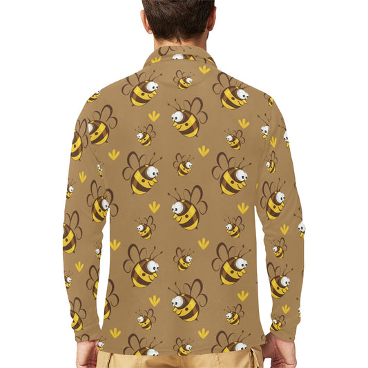 Bee Pattern Print Design BEE09 Long Sleeve Polo Shirt For Men's