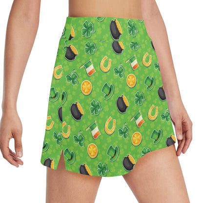 Shamrock Saint Patrick's Day Print Design LKS302 17" Golf & Pickleball Skort with Pockets