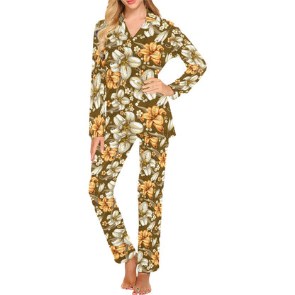 Lily Pattern Print Design 01 Women's Long Pajama Set