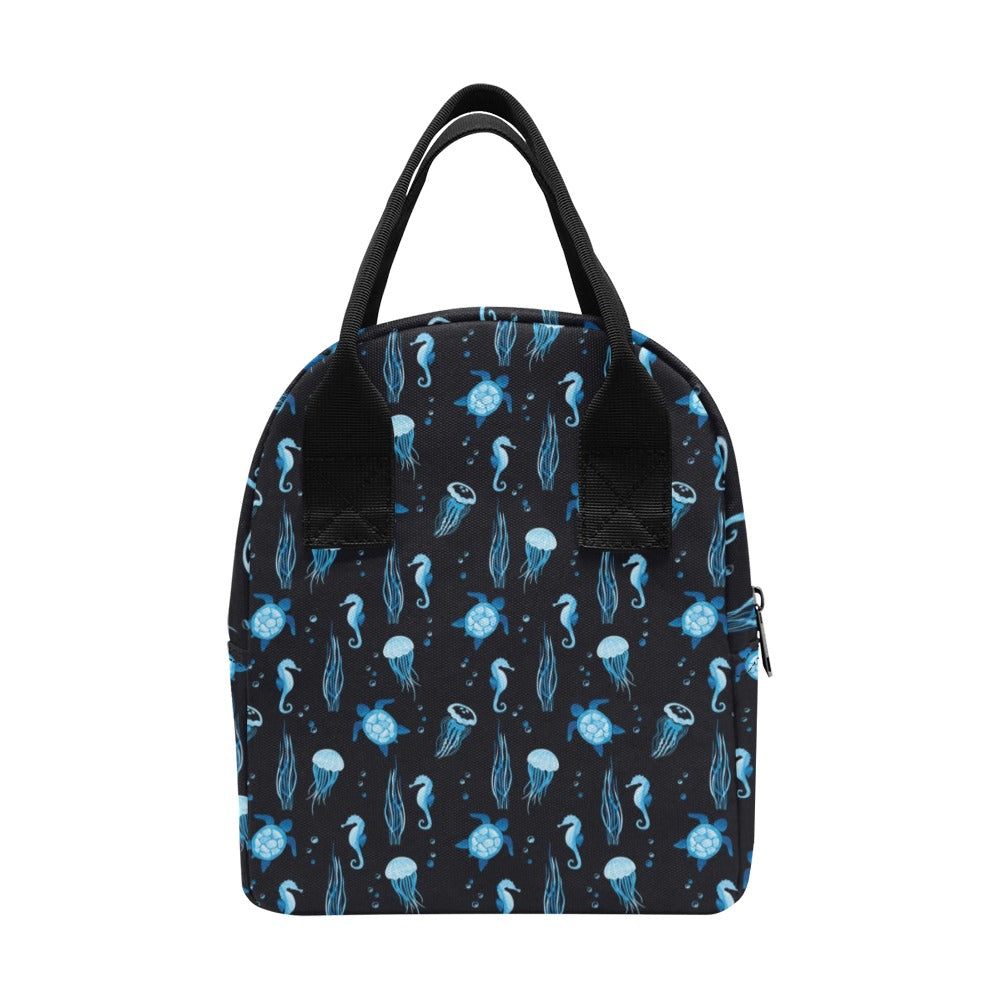 Sea Turtle Jelly Fish Sea Horse Print Design LKS3014 Insulated Lunch Bag