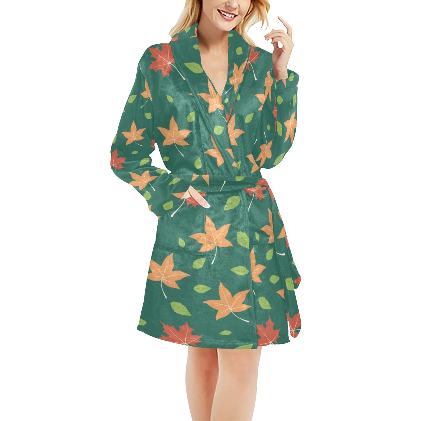 Maple Leaf Pattern Print Design 04 Women's Fleece Robe