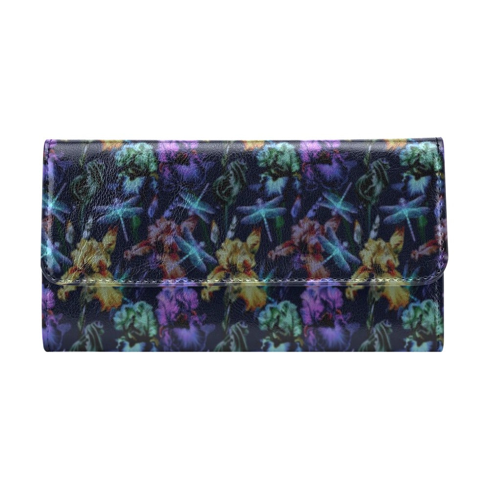 Dragonfly With Floral Print Pattern Women's Trifold Wallet