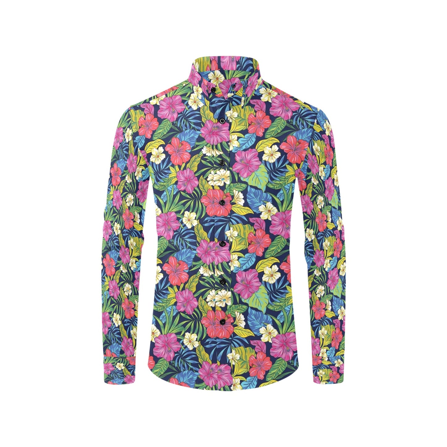 Hibiscus Print Design LKS3010 Men's Long Sleeve Dress Shirt