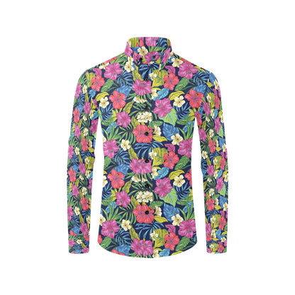 Hibiscus Print Design LKS3010 Men's Long Sleeve Dress Shirt