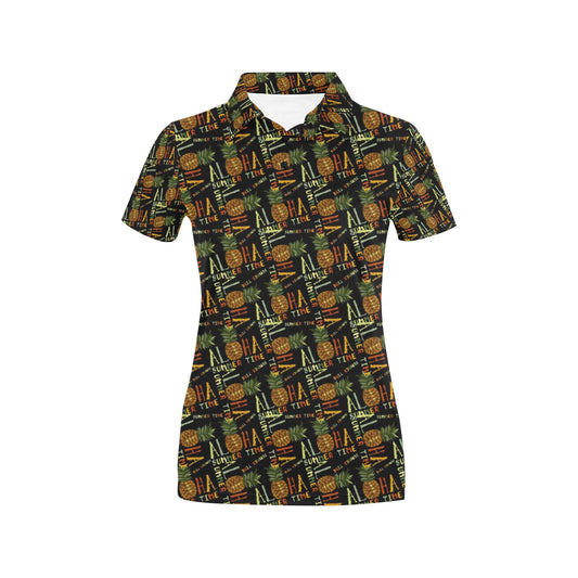 Aloha Hawaii Time Design Themed Print Women's Polo Shirt