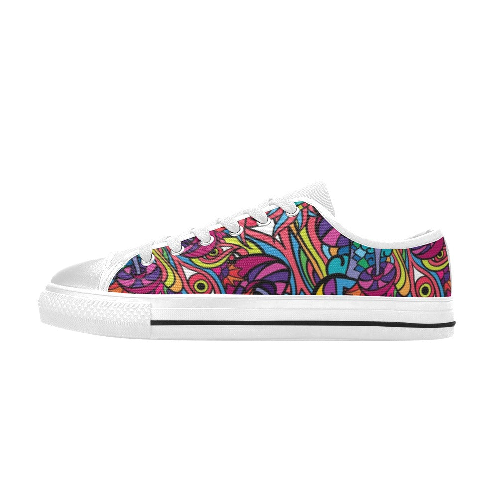 Trippy Print Design LKS302 Women's White Low Top Shoes