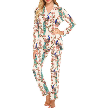 Cherry Blossom Peacock Women's Long Pajama Set