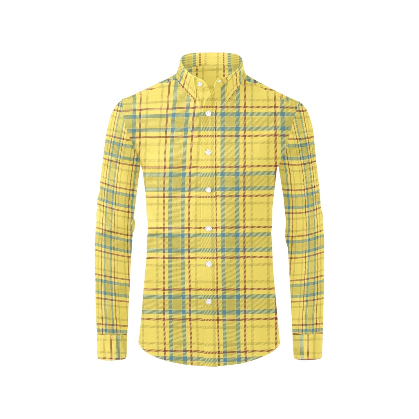 Tartan Yellow Print Design LKS301 Men's Long Sleeve Dress Shirt