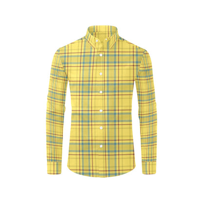 Tartan Yellow Print Design LKS301 Men's Long Sleeve Dress Shirt