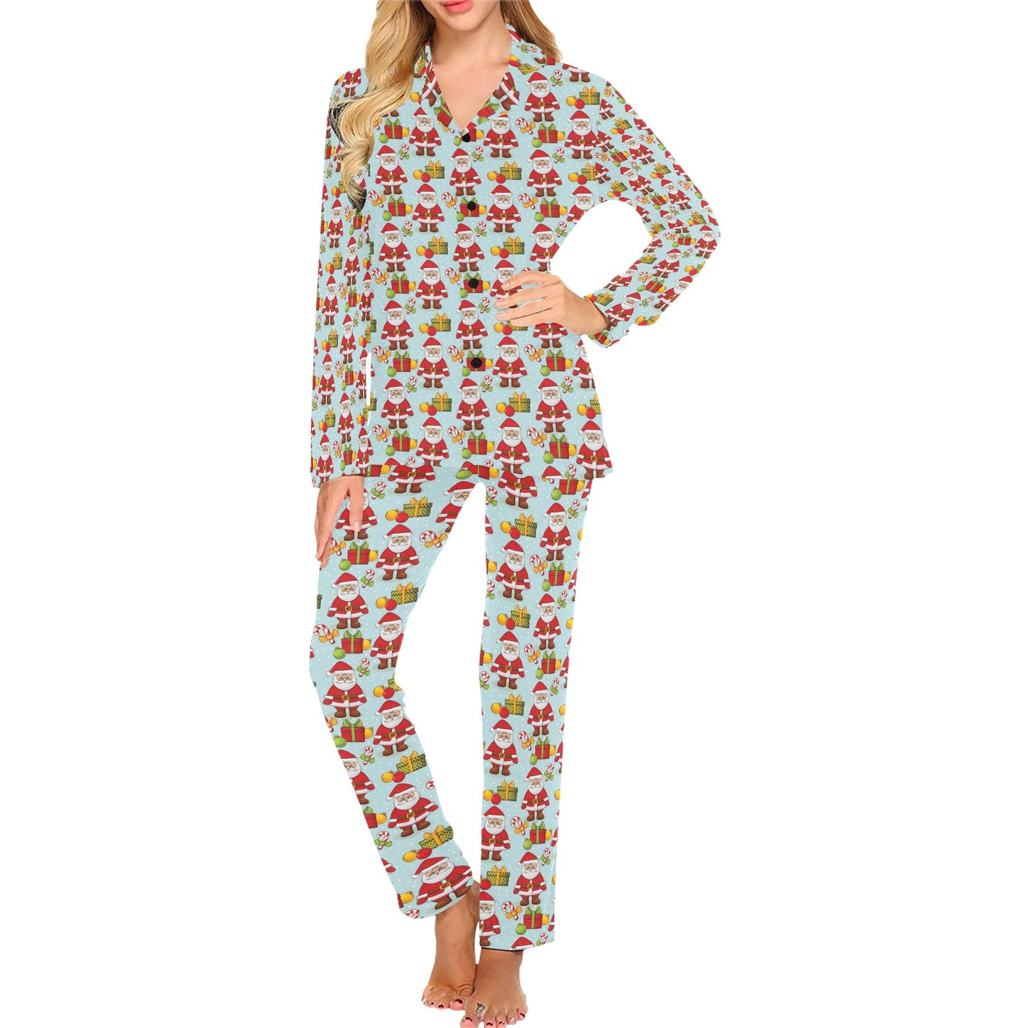 Santa Christmas Themed Print Design LKS303 Women's Long Pajama Set