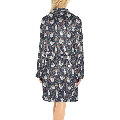 Sloth Happy Design Themed Print Women's Fleece Robe