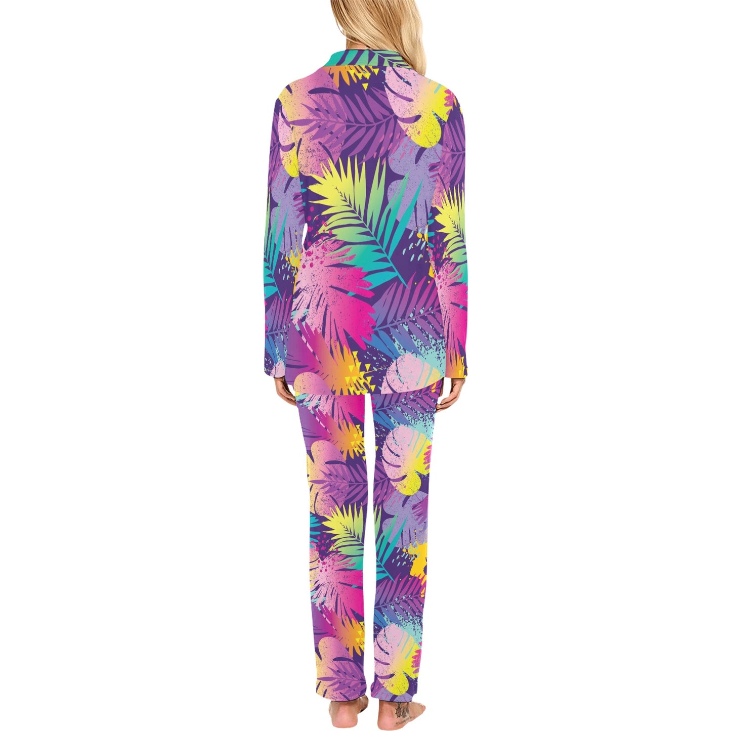 Palm Leaf Pattern Print Design A04 Women's Long Pajama Set