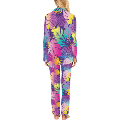 Palm Leaf Pattern Print Design A04 Women's Long Pajama Set