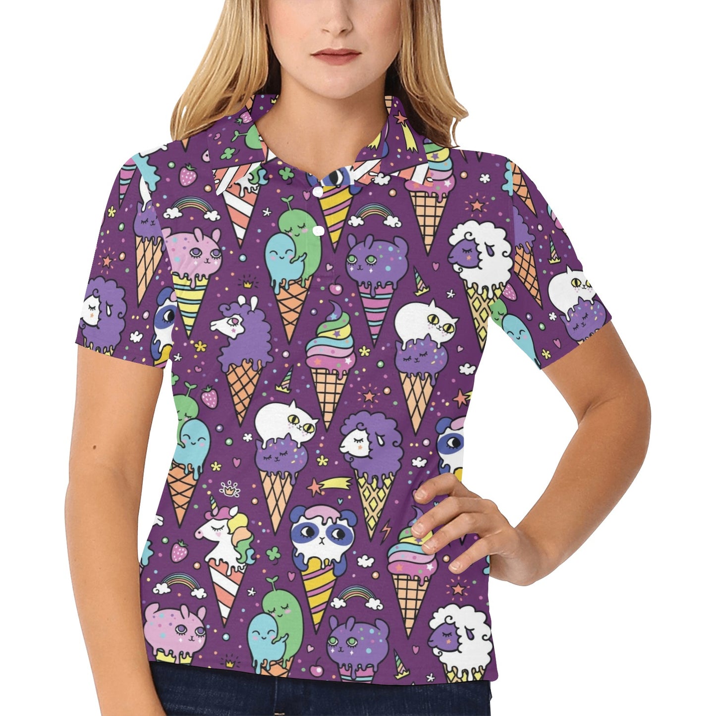 Ice Cream Pattern Print Design IC07 Women's Polo Shirt