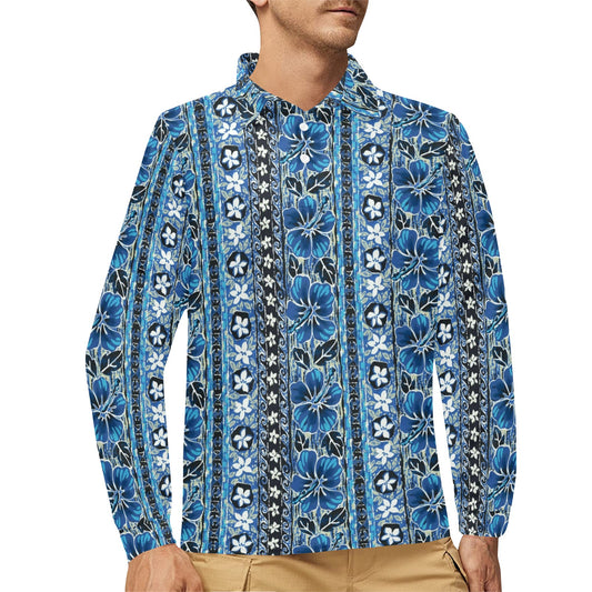 Hawaiian Themed Pattern Print Design H012 Long Sleeve Polo Shirt For Men's