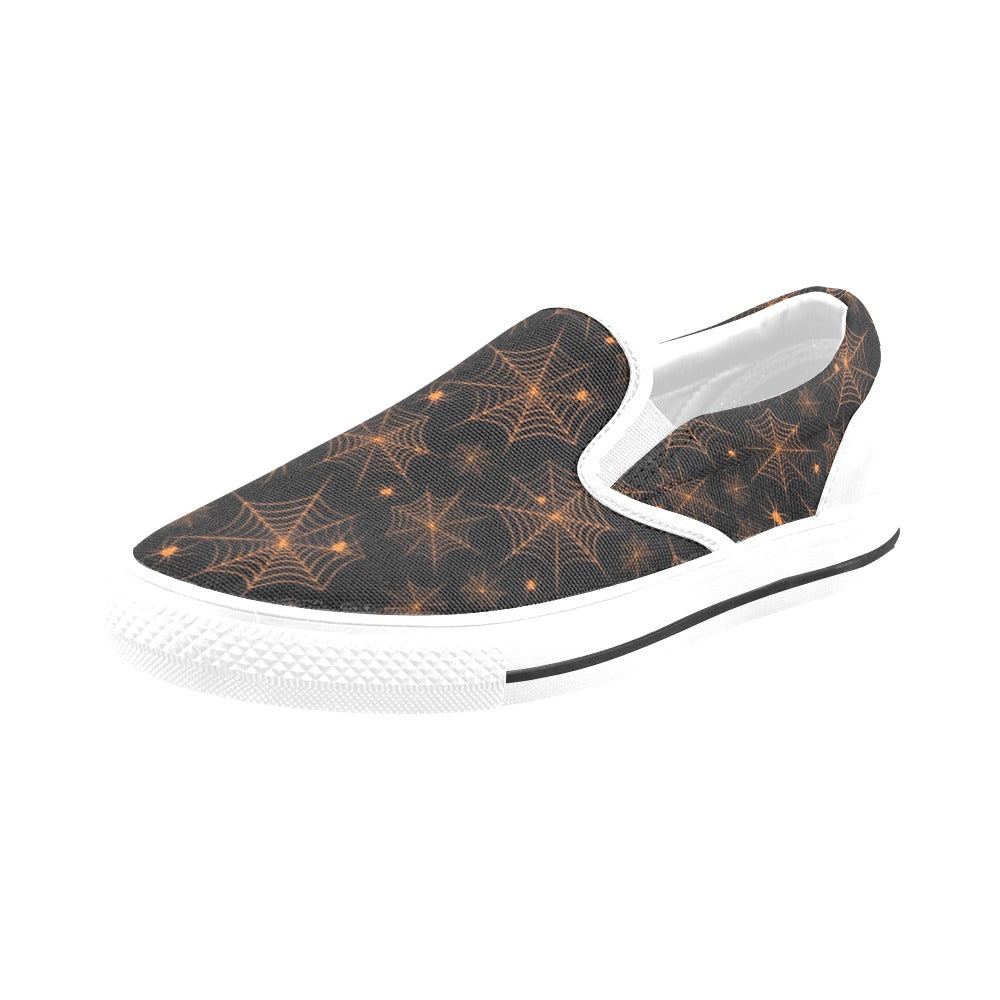 Spider Web Print Design LKS306 White Slip Ons Canvas Women's Shoes