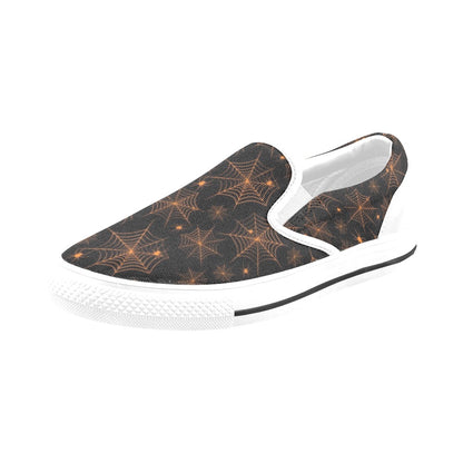 Spider Web Print Design LKS306 White Slip Ons Canvas Women's Shoes