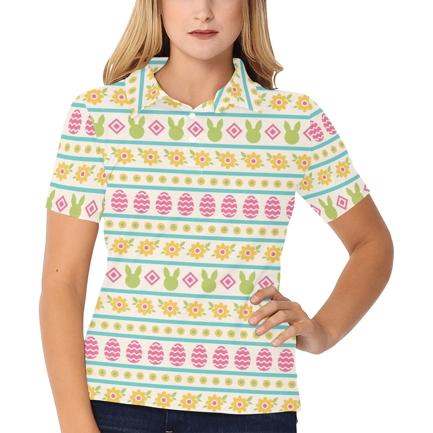 Easter Eggs Pattern Print Design RB016 Women's Polo Shirt