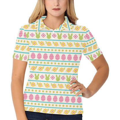 Easter Eggs Pattern Print Design RB016 Women's Polo Shirt