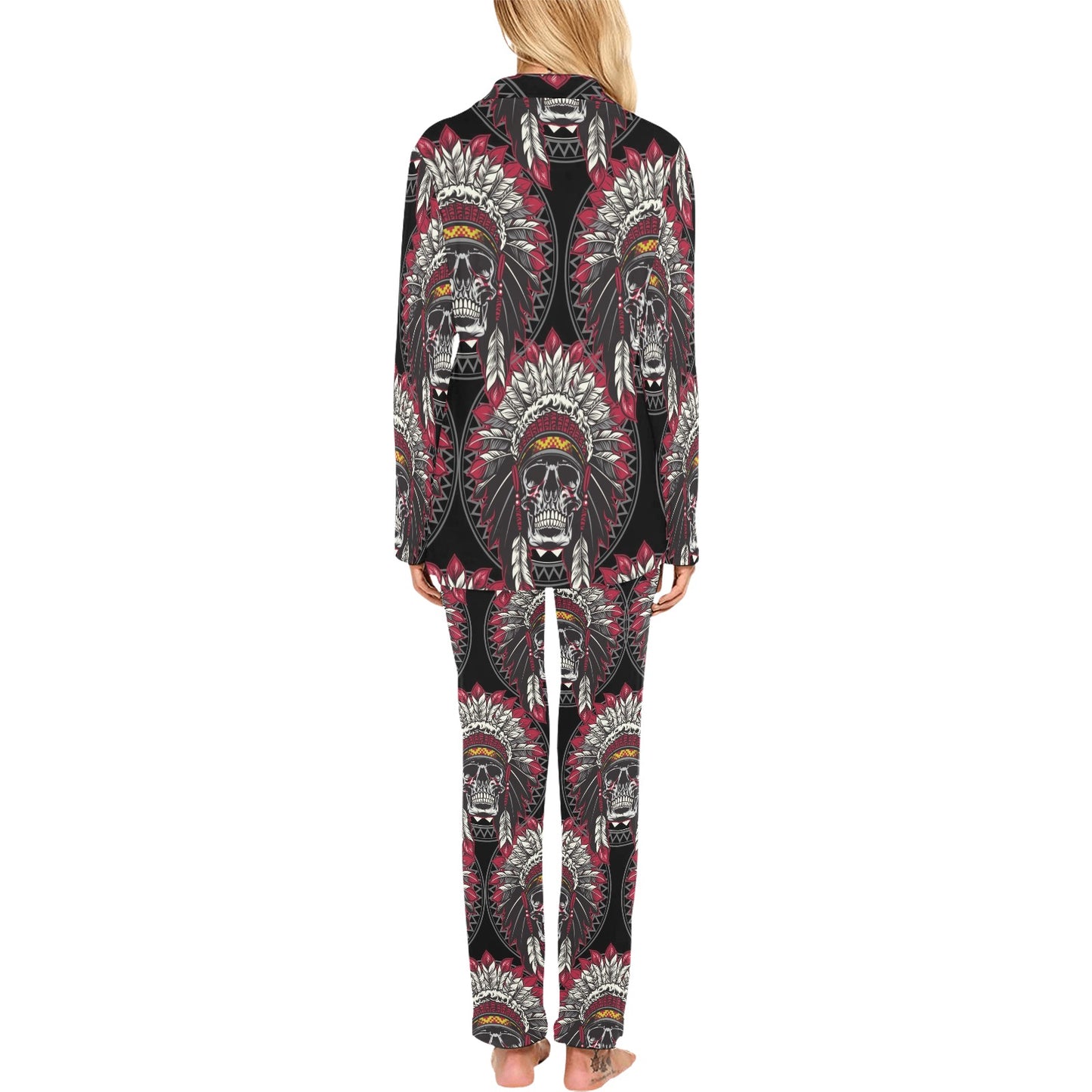 Native Indian Skull Women's Long Pajama Set