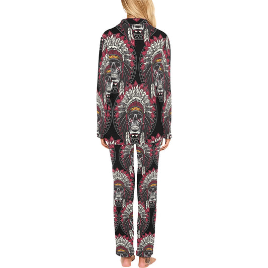 Native Indian Skull Women's Long Pajama Set