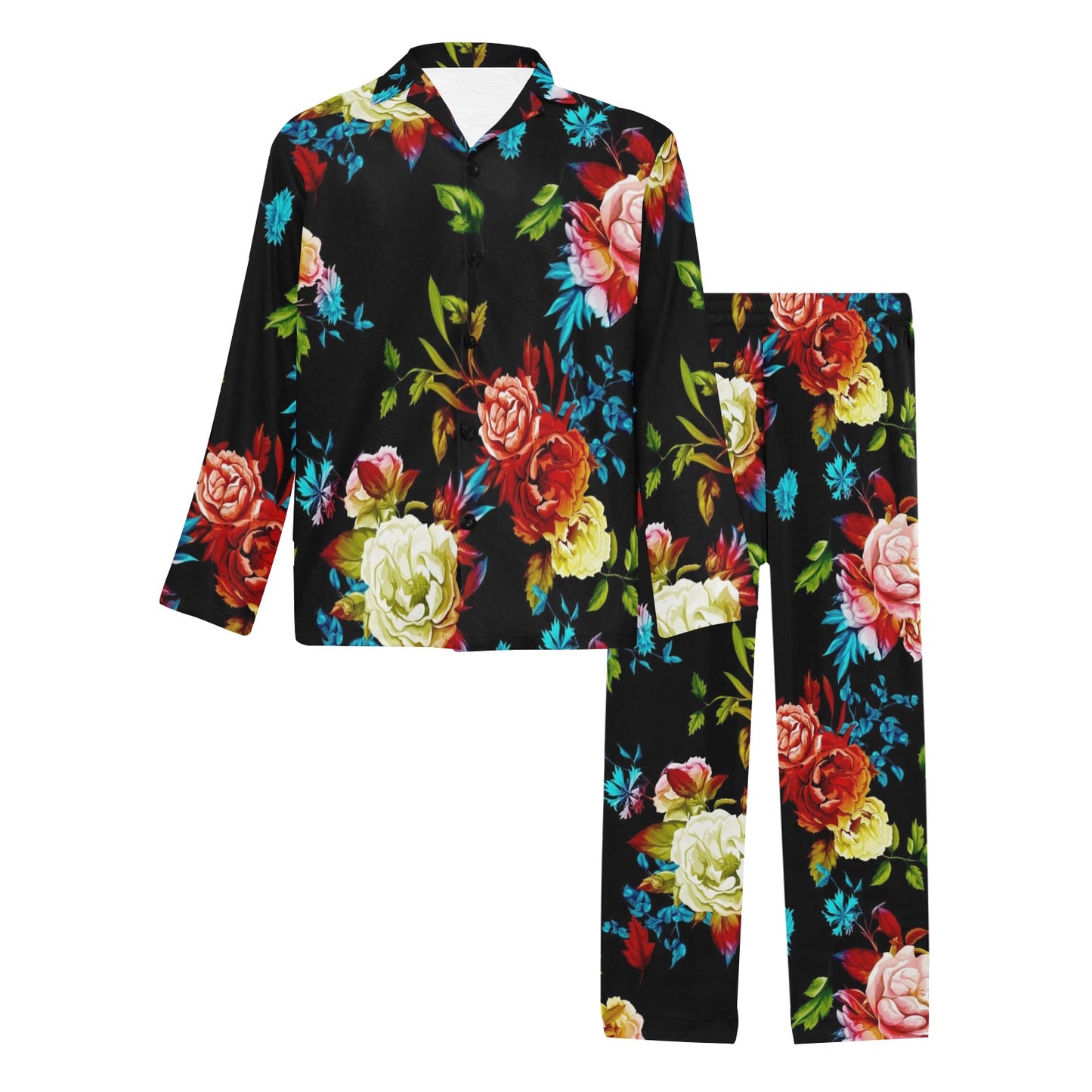 Peony Pattern Print Design PE07 Men's Long Pajama Set
