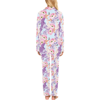 Lilac Pattern Print Design LI03 Women's Long Pajama Set