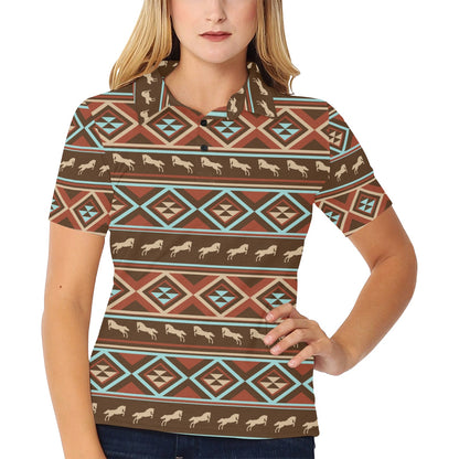 Western Horse Pattern Print LKS301 Women's Polo Shirt