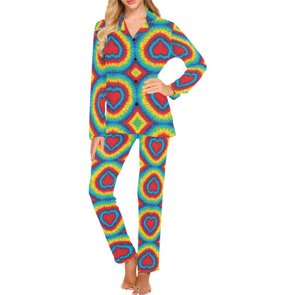 Tie Dye Heart shape Women's Long Pajama Set