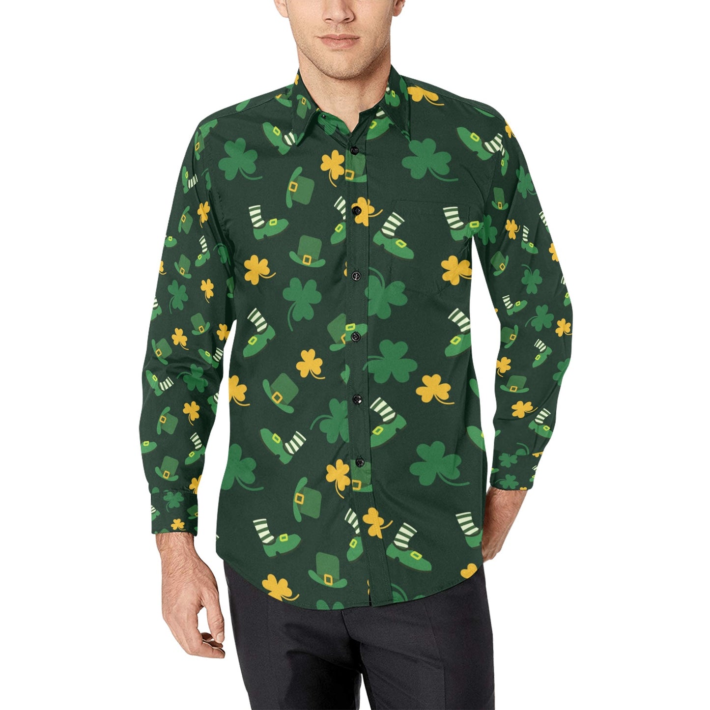 St Patricks Day Print Design LKS306 Men's Long Sleeve Dress Shirt