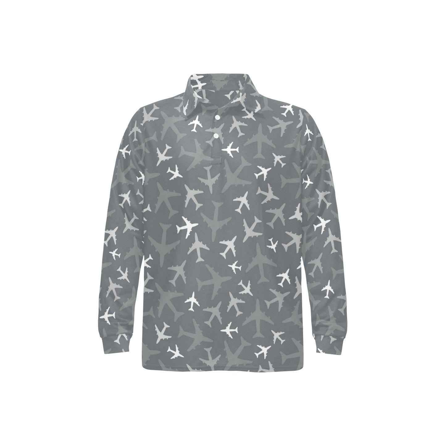 Airplane Pattern Print Design 02 Long Sleeve Polo Shirt For Men's
