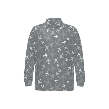 Airplane Pattern Print Design 02 Long Sleeve Polo Shirt For Men's