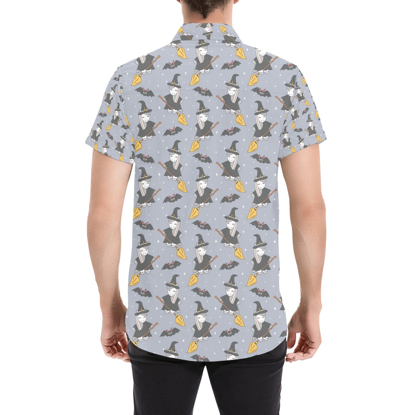 Witch Print Design LKS307 Men Short Sleeve Button Up Shirt