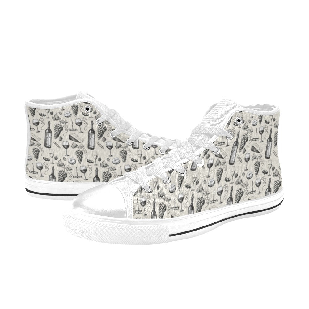 Wine Themed Print Design LKS306 Men's High Top Canvas Shoes
