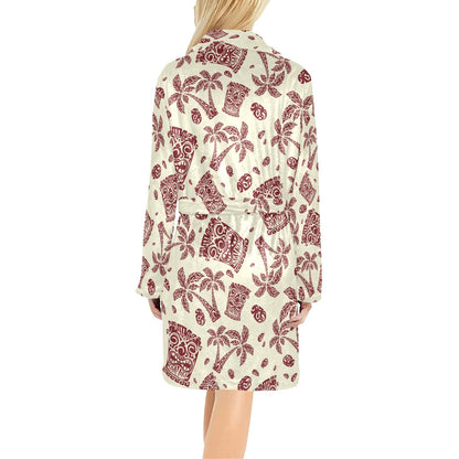 Tiki Tribal Mask Palm Tree Women's Fleece Robe