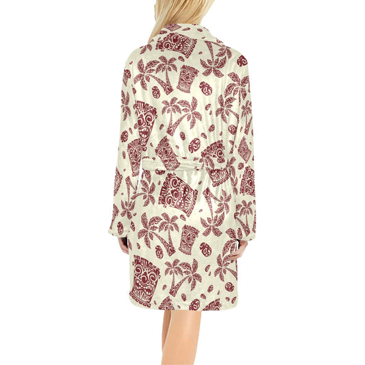 Tiki Tribal Mask Palm Tree Women's Fleece Robe